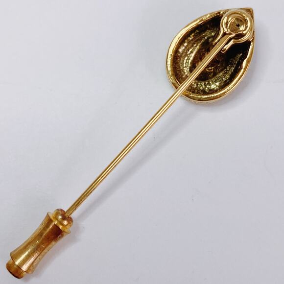 VTG 1970s Gold Tone Stick Pin With Turquoise Glass Cabochon Mid Century Revival - Picture 9 of 10
